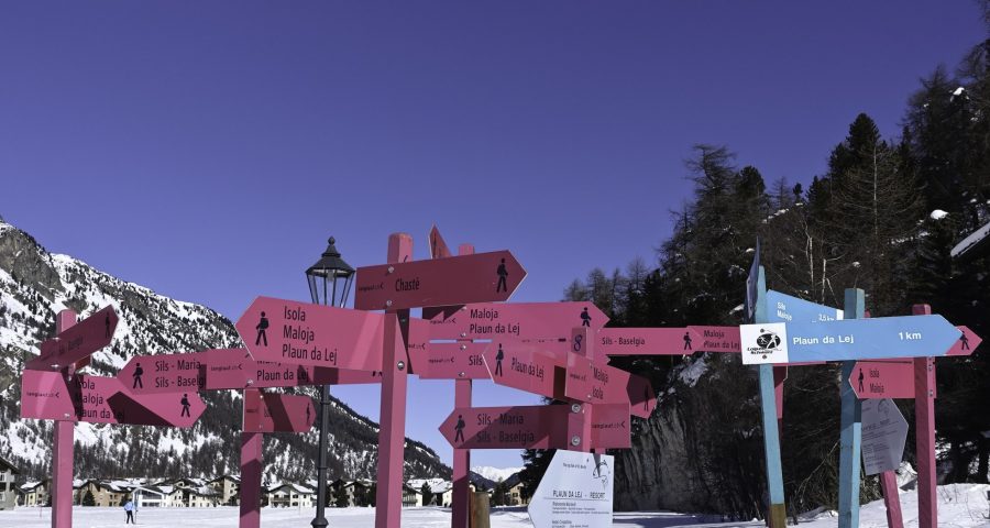a cluster of wooden sign posts all pointing in different directions