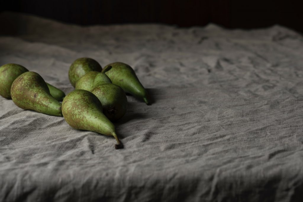 Pears on a tablecloth